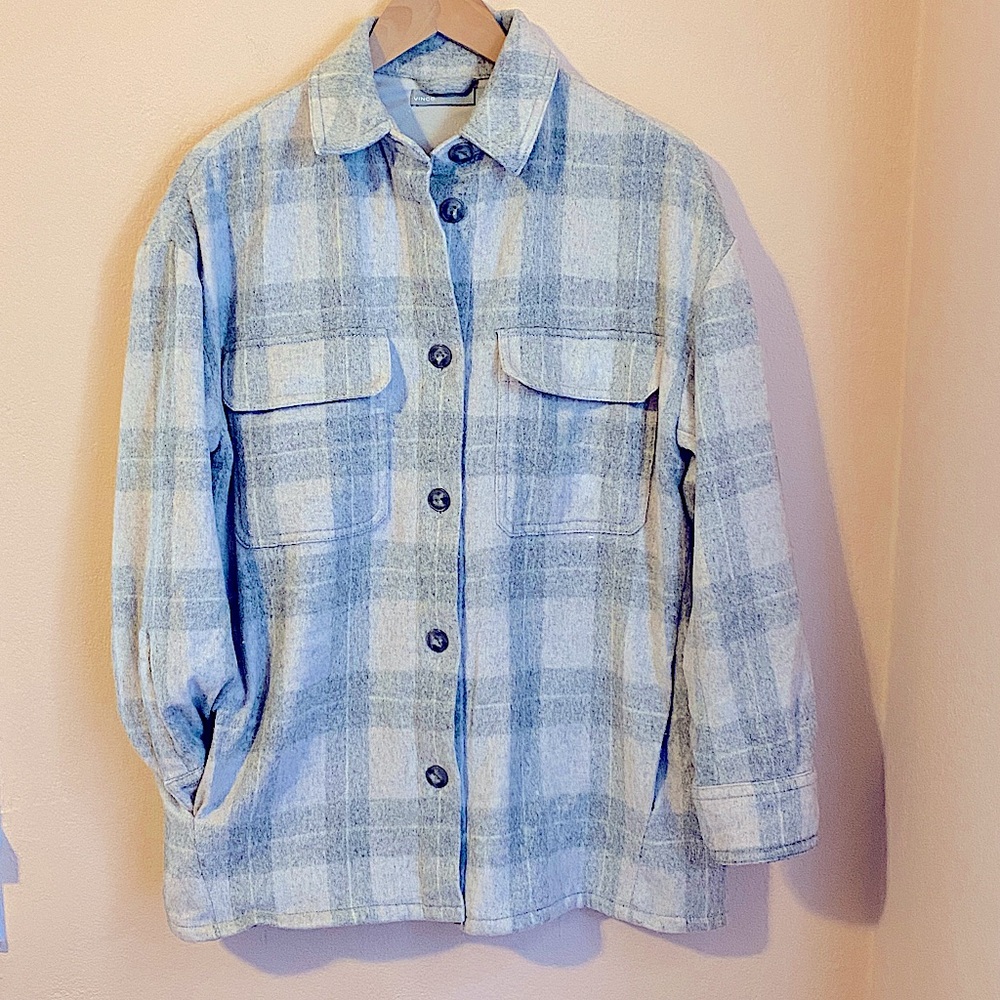 Vince Women's Plaid Wool Flannel Shirt Jacket - oversized Small - Picture 2 of 11